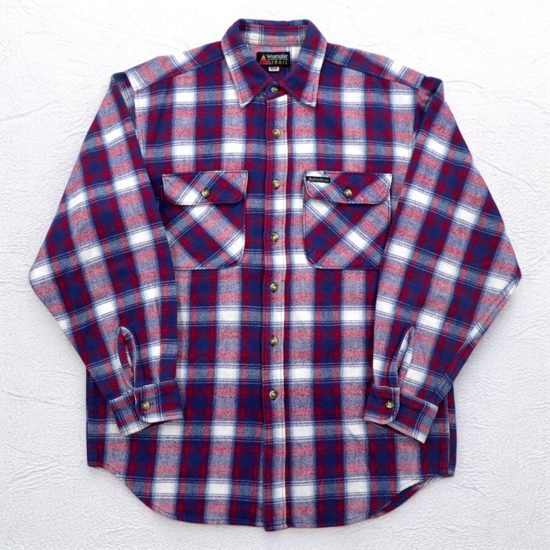 Wrangler TRAIL 90s Flannel Work Shirt, Medium, Blue, Check, Cotton