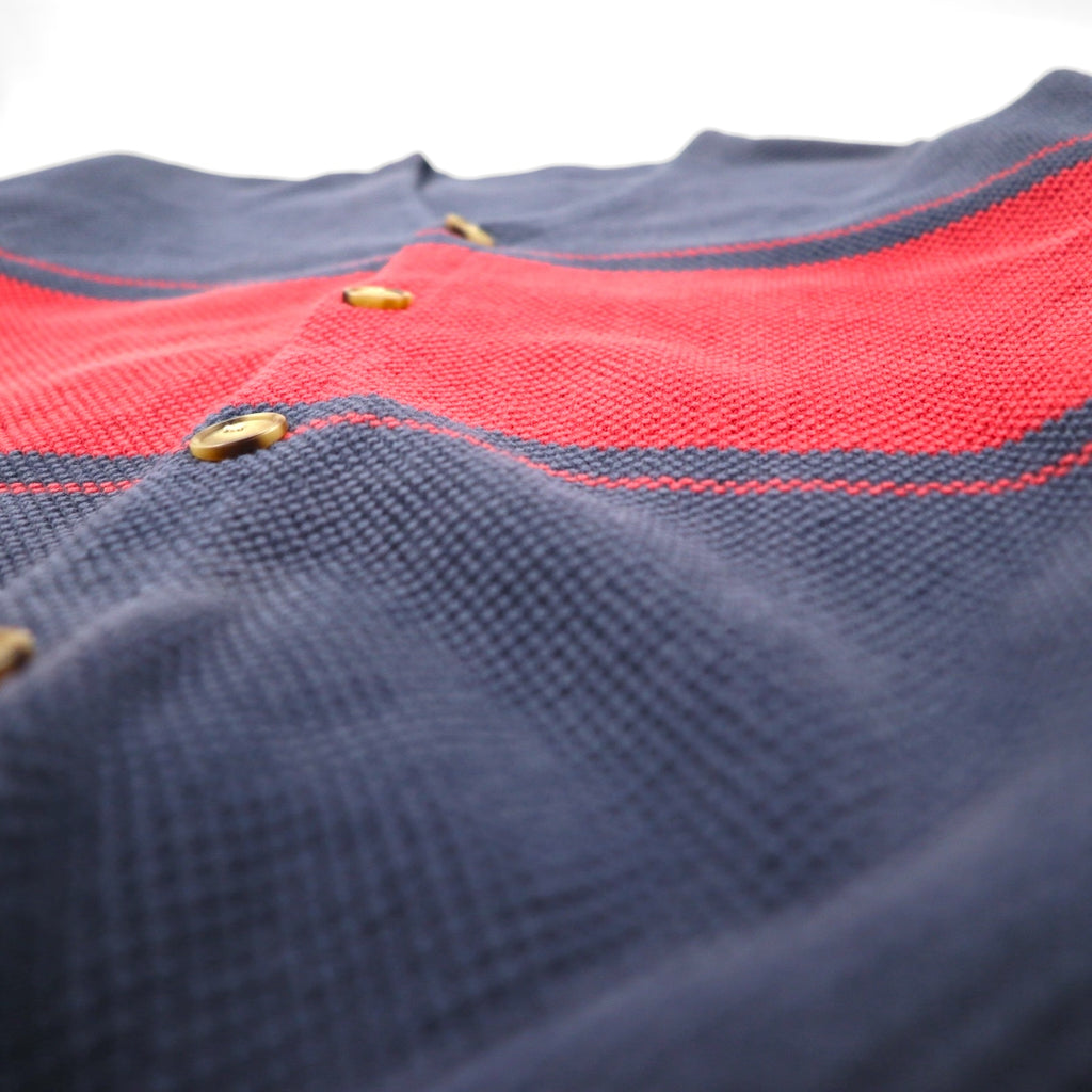 crepuscule Knit Cardigan, Pique, Medium, Navy, Border Moss Stitch V/N Cardigan, Oversized, Made in Japan, 2001-002