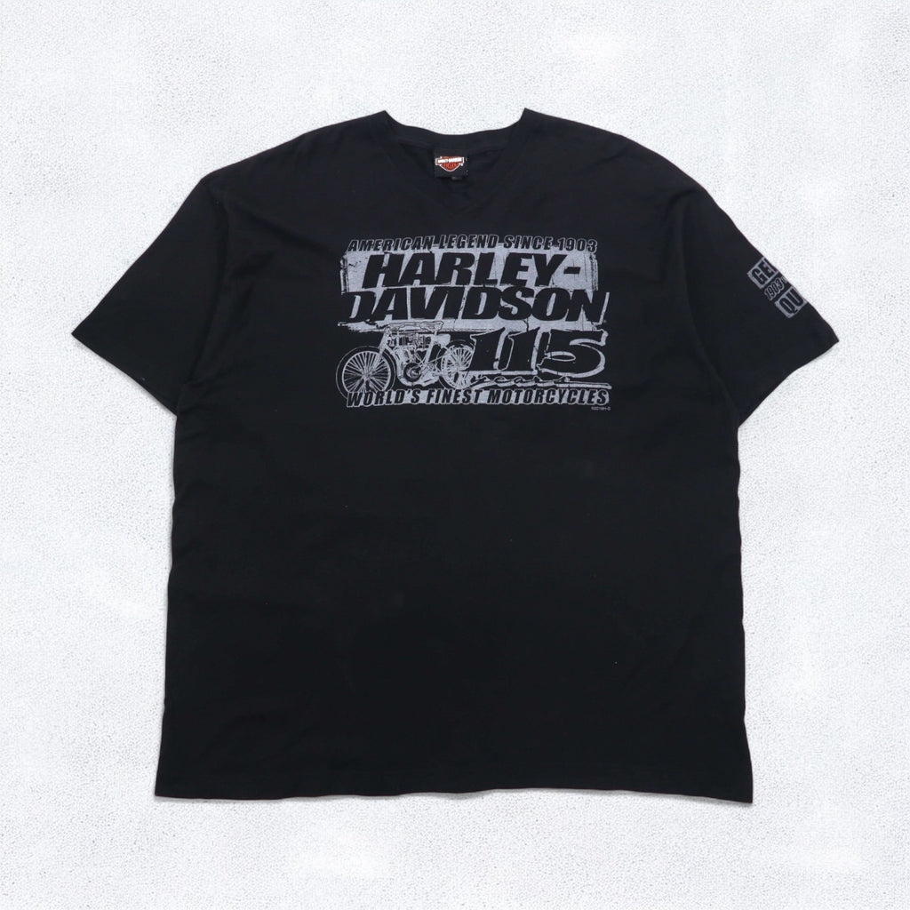 HARLEY DAVIDSON Double-sided Print V-neck T-shirt 2XL Black Bike WISCONSIN