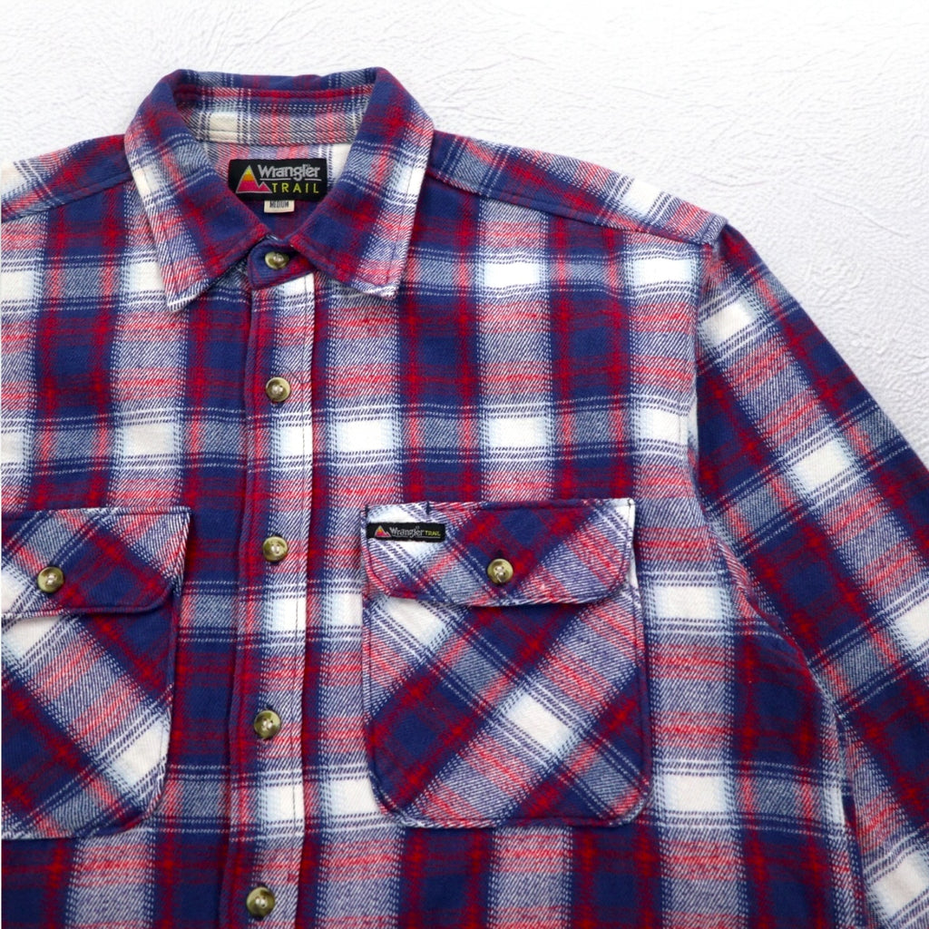 Wrangler TRAIL 90s Flannel Work Shirt, Medium, Blue, Check, Cotton