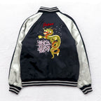 Kyoka Suigetsu Satin Sukajan M Black Quilted Liner Dragon Cherry Blossom Embroidery