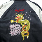Kyoka Suigetsu Satin Sukajan M Black Quilted Liner Dragon Cherry Blossom Embroidery