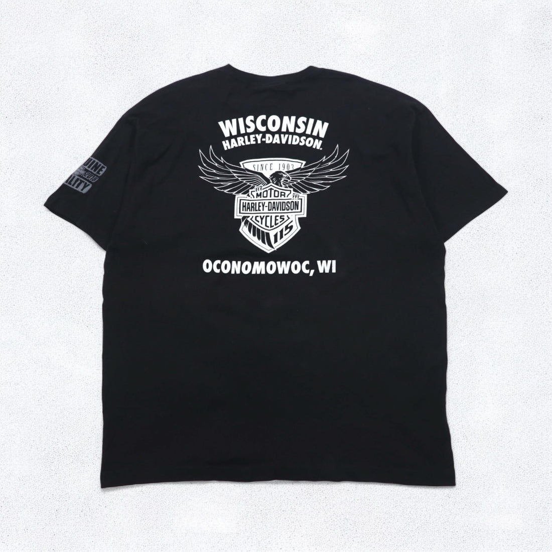 HARLEY DAVIDSON Double-sided Print V-neck T-shirt 2XL Black Bike WISCONSIN
