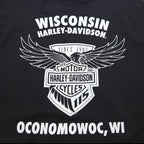 HARLEY DAVIDSON Double-sided Print V-neck T-shirt 2XL Black Bike WISCONSIN