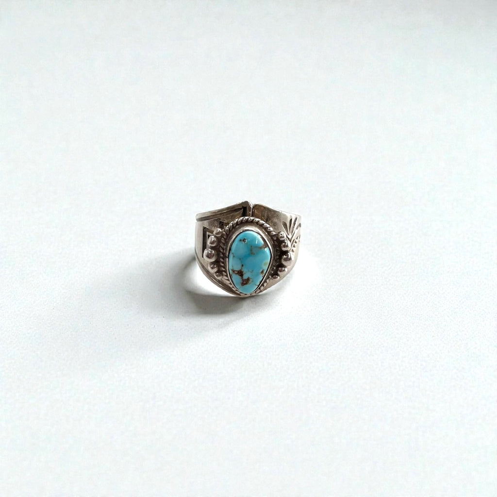 Vintage Native American Style Sterling Silver Turquoise Ring Split Shank Southwestern