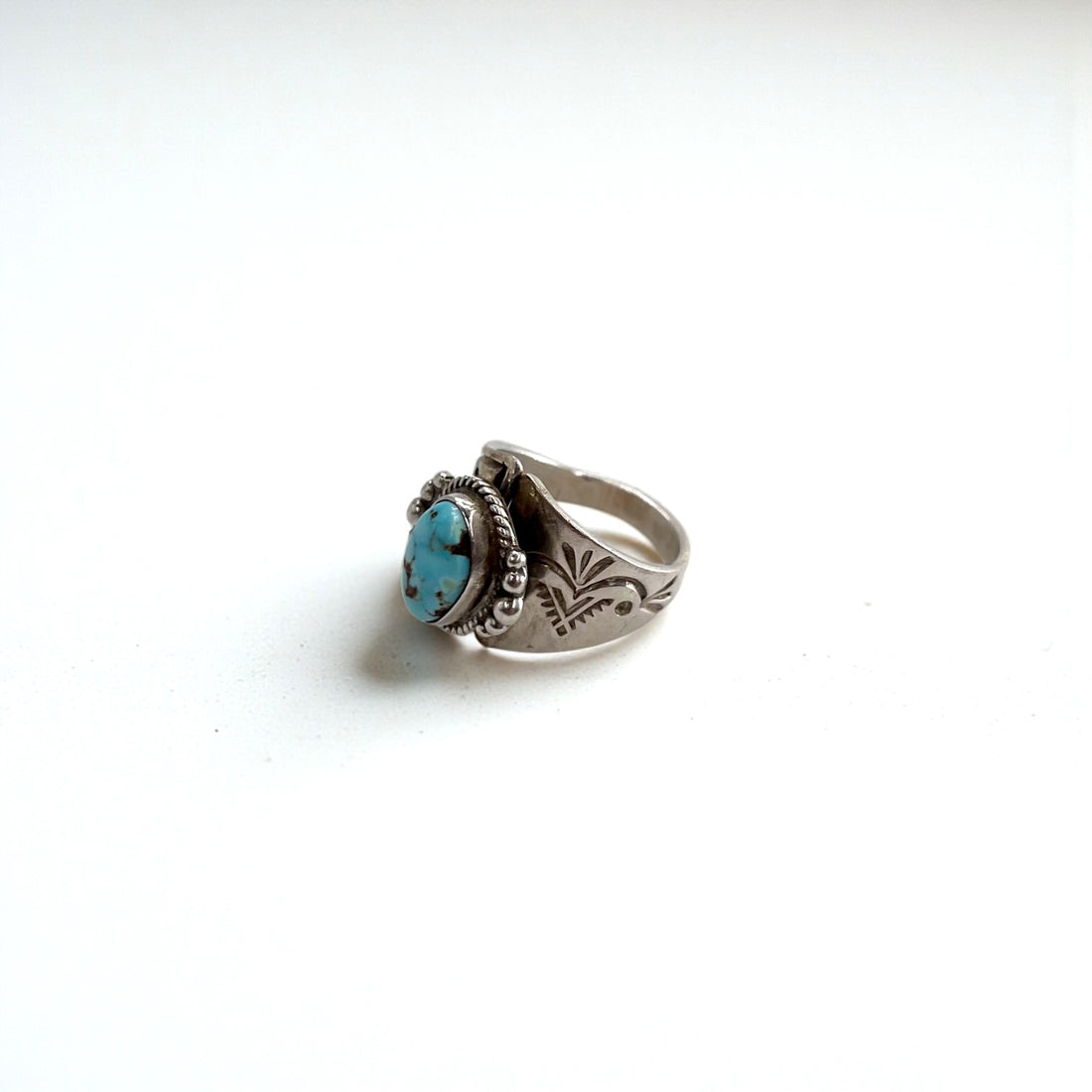 Vintage Native American Style Sterling Silver Turquoise Ring Split Shank Southwestern