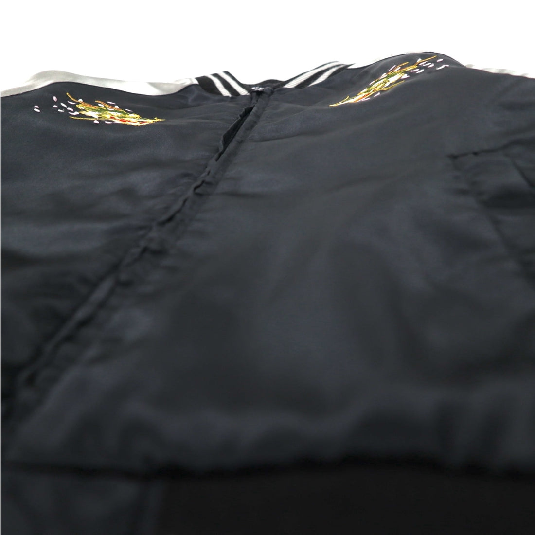 Kyoka Suigetsu Satin Sukajan M Black Quilted Liner Dragon Cherry Blossom Embroidery
