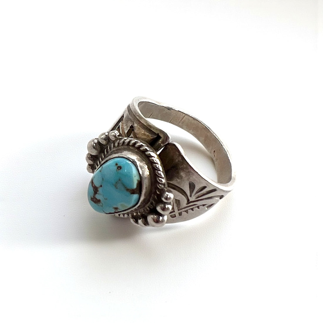 Vintage Native American Style Sterling Silver Turquoise Ring Split Shank Southwestern