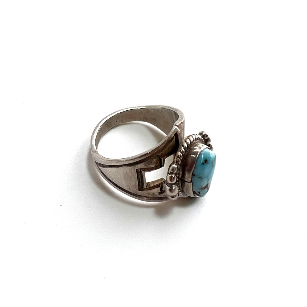 Vintage Native American Style Sterling Silver Turquoise Ring Split Shank Southwestern