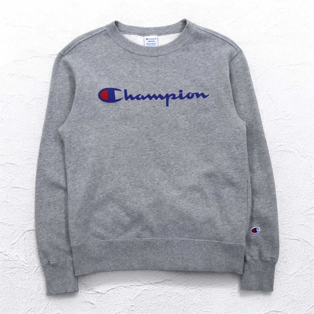 Champion Crew Neck Sweatshirt M Grey Cotton Logo Print C3-H004