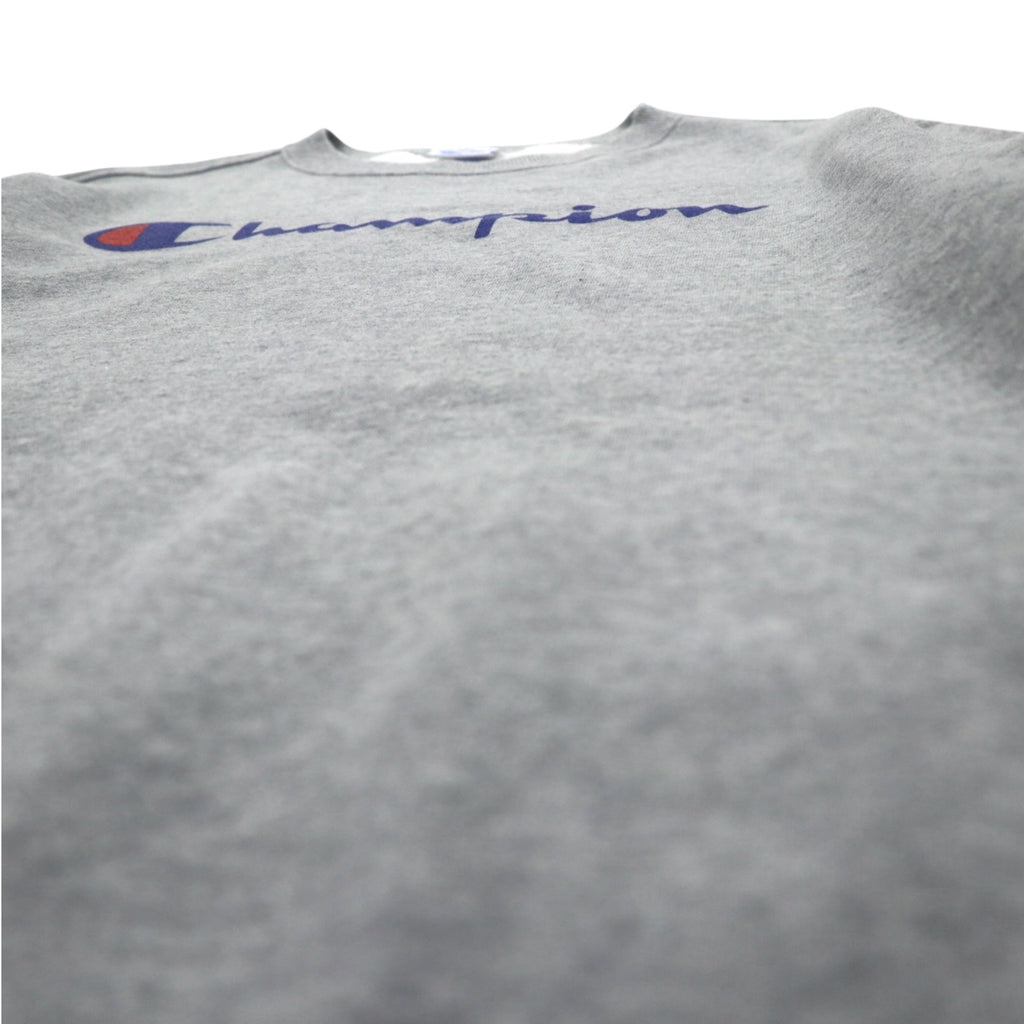 Champion Crew Neck Sweatshirt M Grey Cotton Logo Print C3-H004