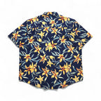 90年代 CROSSINGS ボタンダウン 花柄 アロハシャツ XL ネイビー コットン 総柄 未使用品