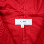 TOMMY Anorak Parka S Red Cotton Half Zip Drawstring Kangaroo Pocket