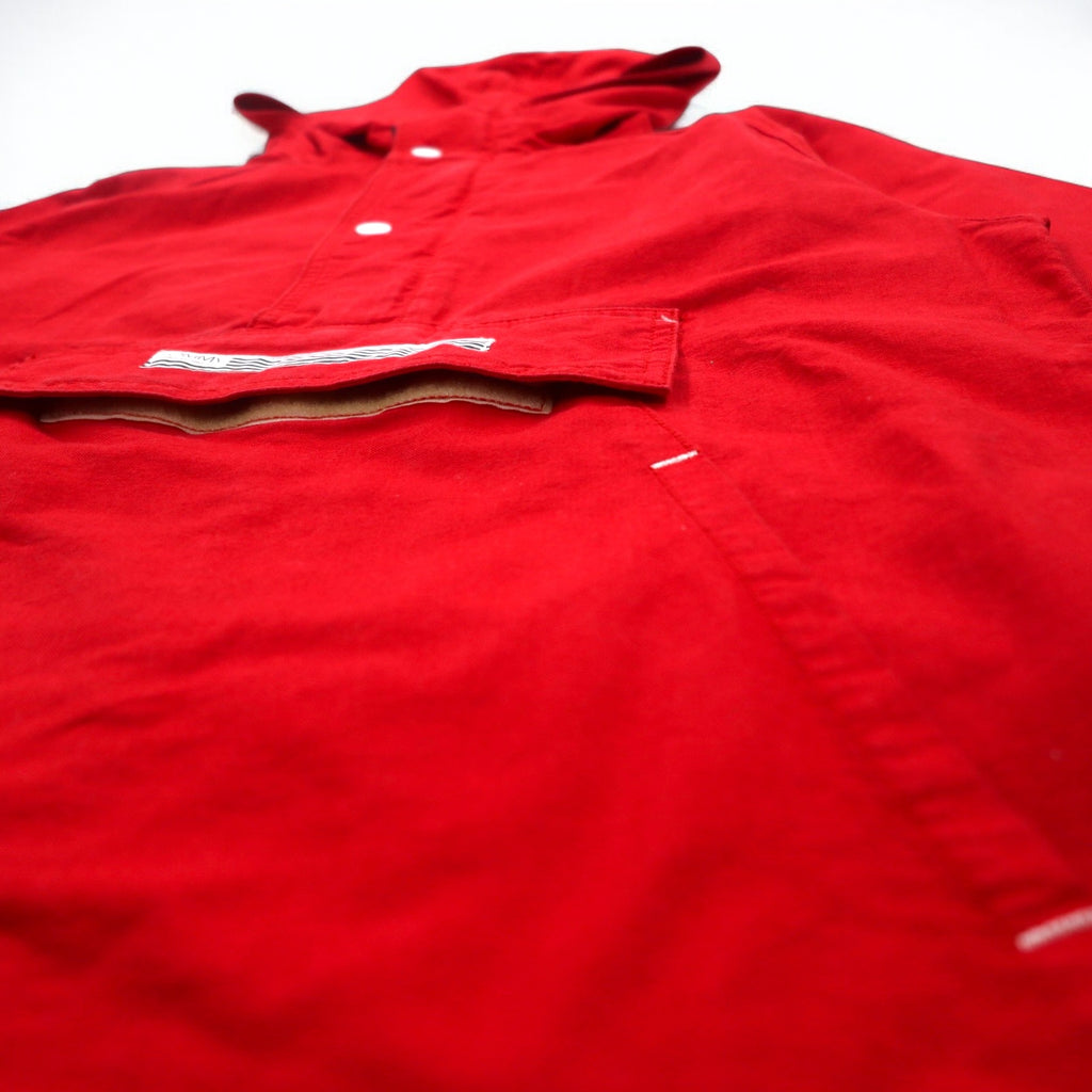 TOMMY Anorak Parka S Red Cotton Half Zip Drawstring Kangaroo Pocket