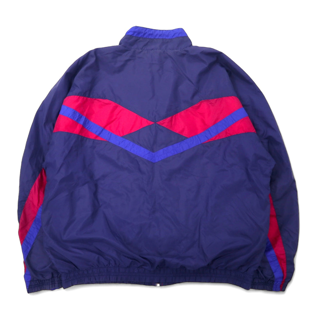 NIKE 90s nylon jacket jersey L navy color block swoosh logo embroidery silver tag