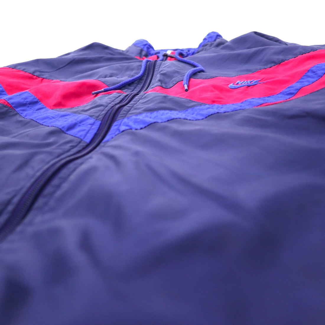 NIKE 90s nylon jacket jersey L navy color block swoosh logo embroidery silver tag