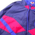 NIKE 90s nylon jacket jersey L navy color block swoosh logo embroidery silver tag