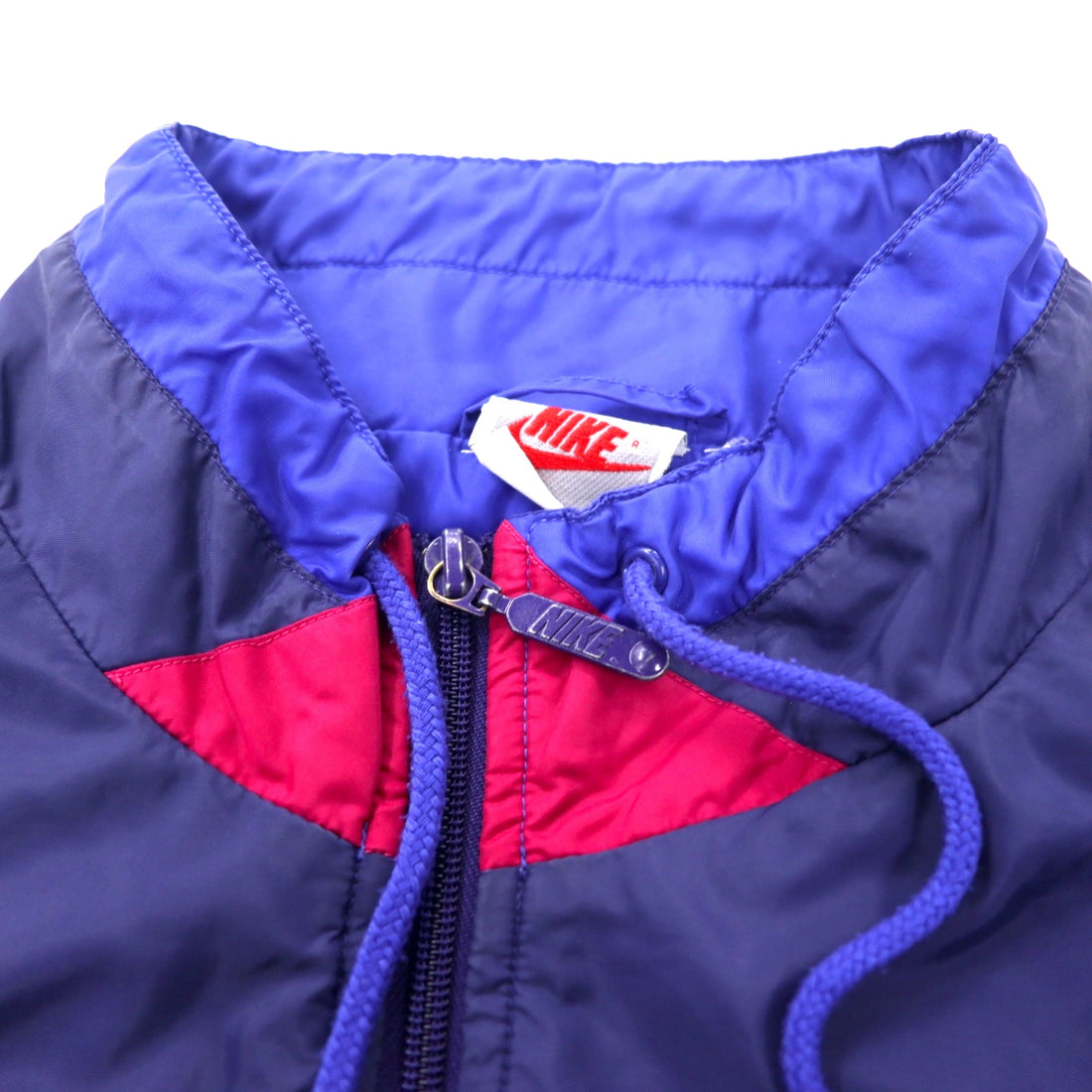 NIKE 90s nylon jacket jersey L navy color block swoosh logo embroidery silver tag