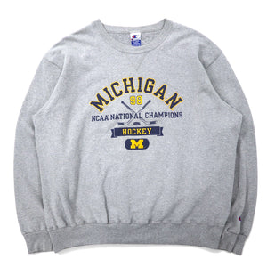 Champion 90s College Print Sweatshirt XXL Grey Cotton NCAA MICHIGAN Arch Logo Big Size Made in Costa Rica