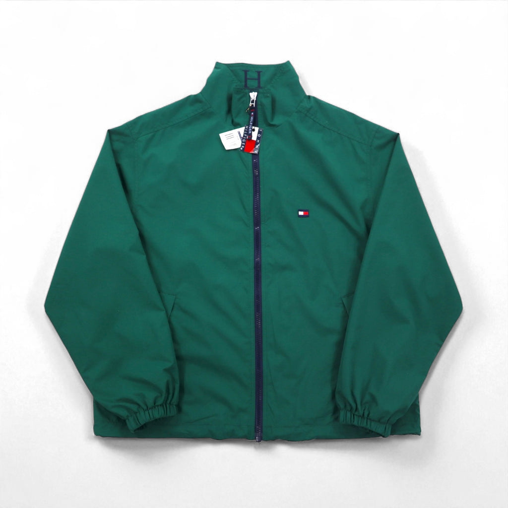 TOMMY HILFIGER 00年代 ジップアップ スポーツジャケット M グリーン 撥水 透湿 メッシュライナー ドローコード 未使用品
