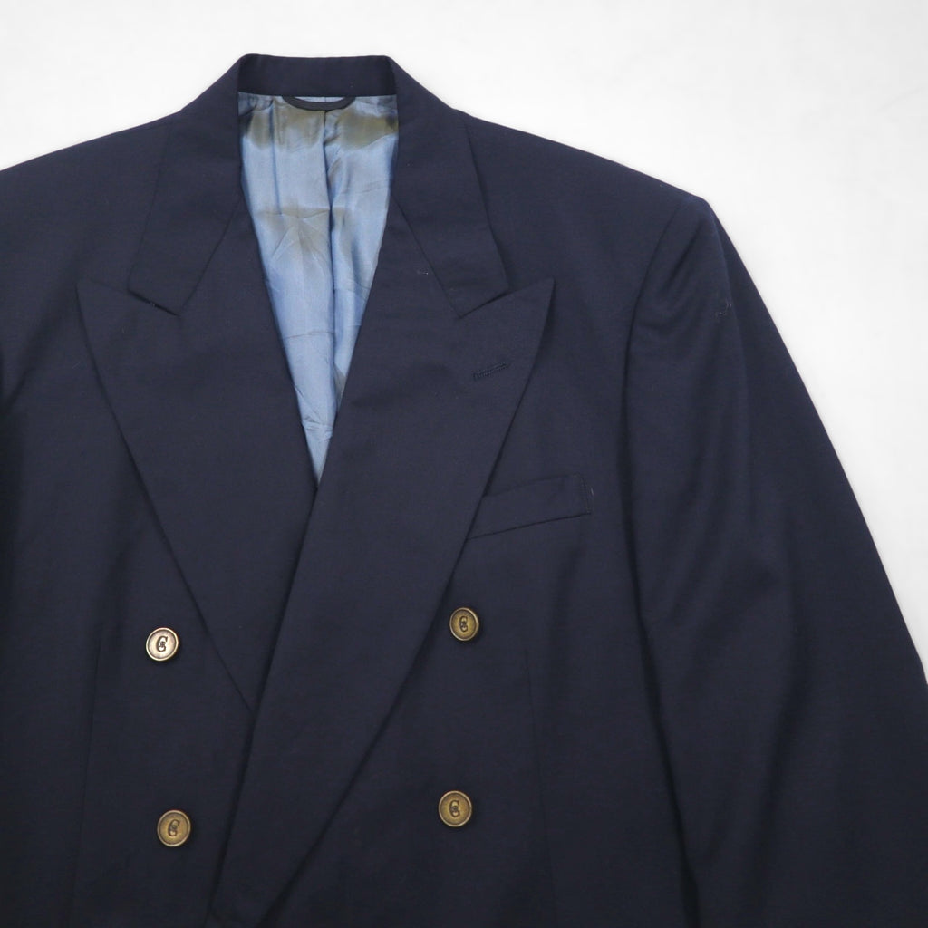 80s USA UNION MADE Vintage Blazer by NINO CERRUTI. 80s USA-made peak lapel double-breasted blazer, size L, gold buttons, Union Made ACTWU tag, navy blue.