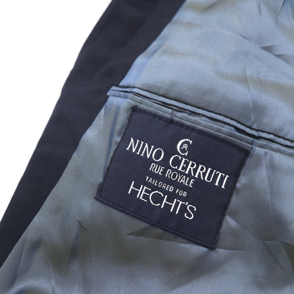 80s USA UNION MADE Vintage Blazer by NINO CERRUTI. 80s USA-made peak lapel double-breasted blazer, size L, gold buttons, Union Made ACTWU tag, navy blue.