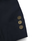 80s USA UNION MADE Vintage Blazer by NINO CERRUTI. 80s USA-made peak lapel double-breasted blazer, size L, gold buttons, Union Made ACTWU tag, navy blue.