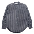 日本然リトテ-古着オンライン-USA製 90年代 BLAXX メタルボタン バンドカラーシャツ L ブラック ストライプ コットン-USA Made 90's BLAXX Metal Button Band Collar Shirt L Black Striped Cotton