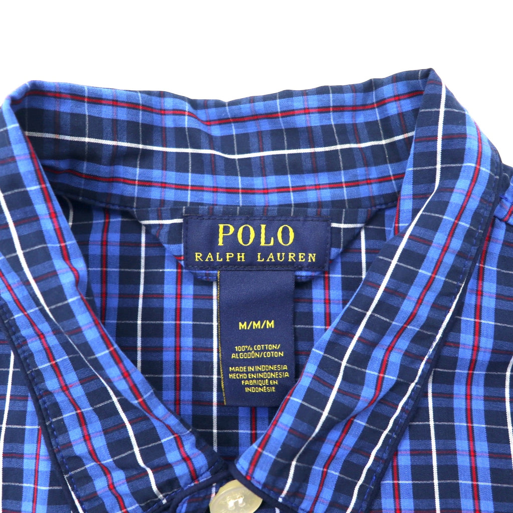 POLO RALPH LAUREN Box Pajama Shirt M Blue Check Cotton Small Pony Embroidery