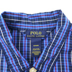 POLO RALPH LAUREN Box Pajama Shirt M Blue Check Cotton Small Pony Embroidery