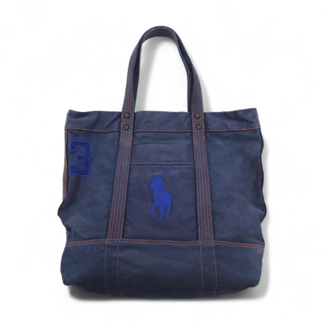 POLO RALPH LAUREN ヴィンテージ加工 トートバッグ ネイビー キャンバス ビッグポニー刺繍