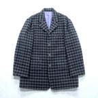 PAZZO 90s Made in Japan Vintage Cashmere 4B Tailored Jacket, Leather, XL, Check Marcolana Wool and