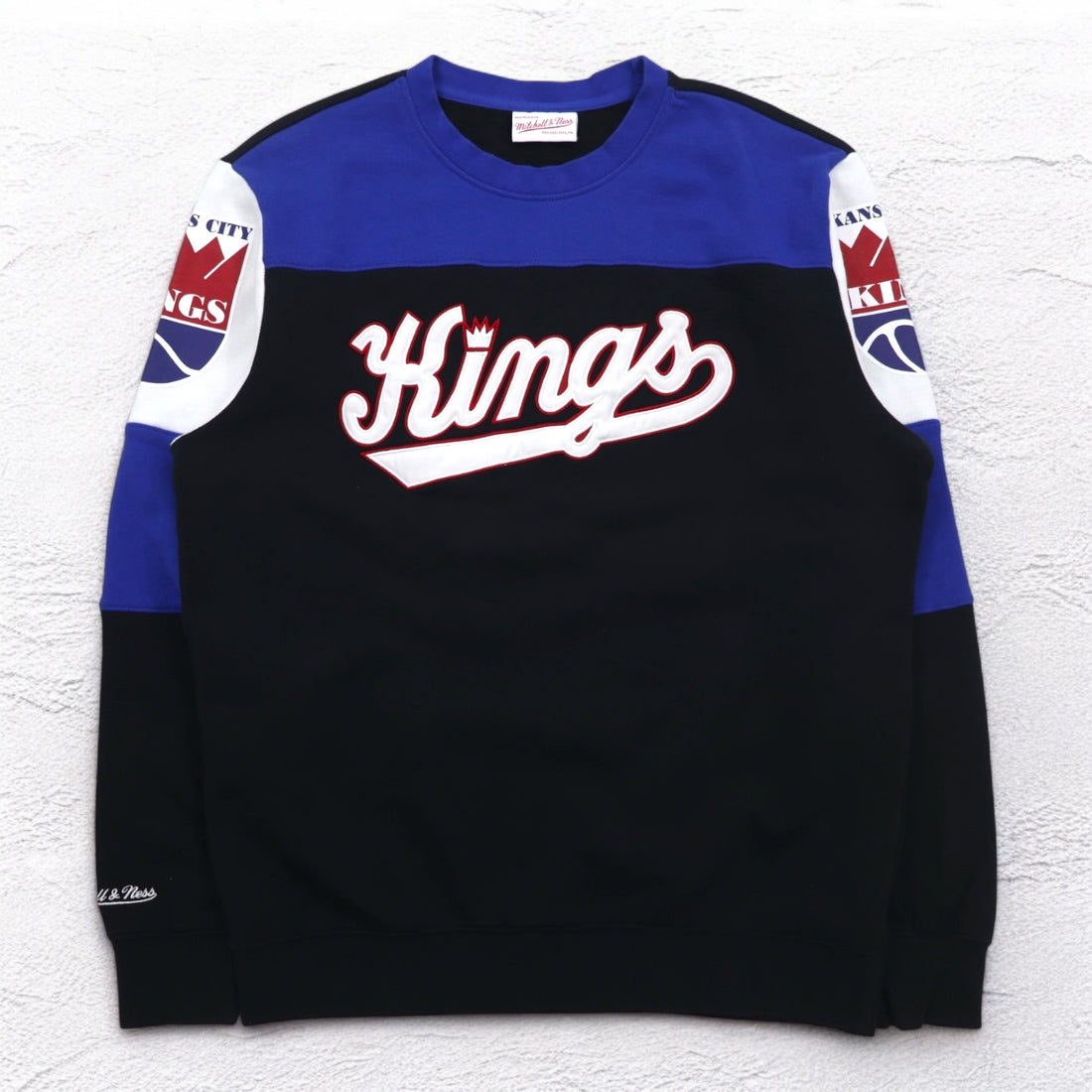 mitchell &amp; ness sweatshirt L black color block cotton fleece lining NBA KANSAS CITY KINGS