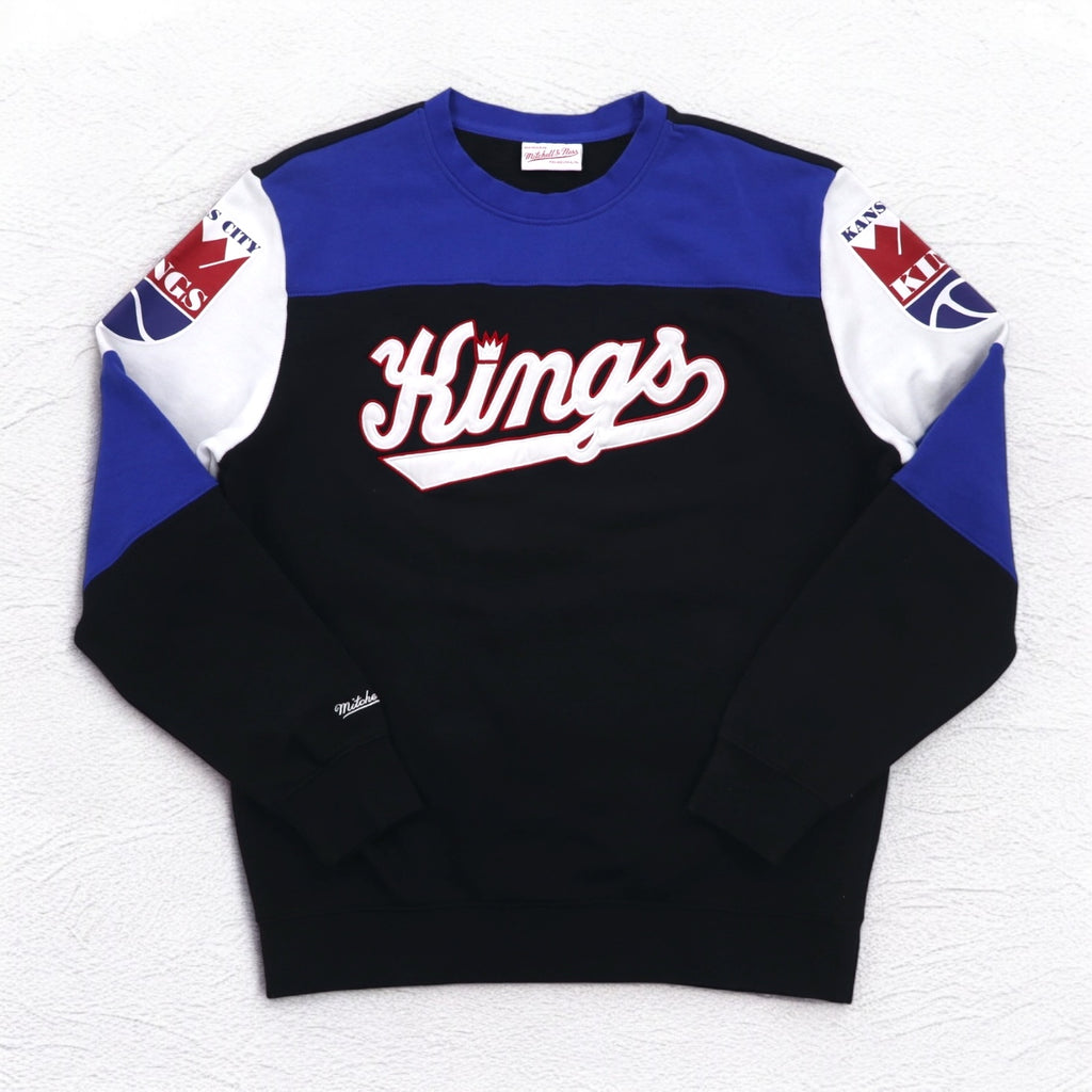 mitchell &amp; ness sweatshirt L black color block cotton fleece lining NBA KANSAS CITY KINGS
