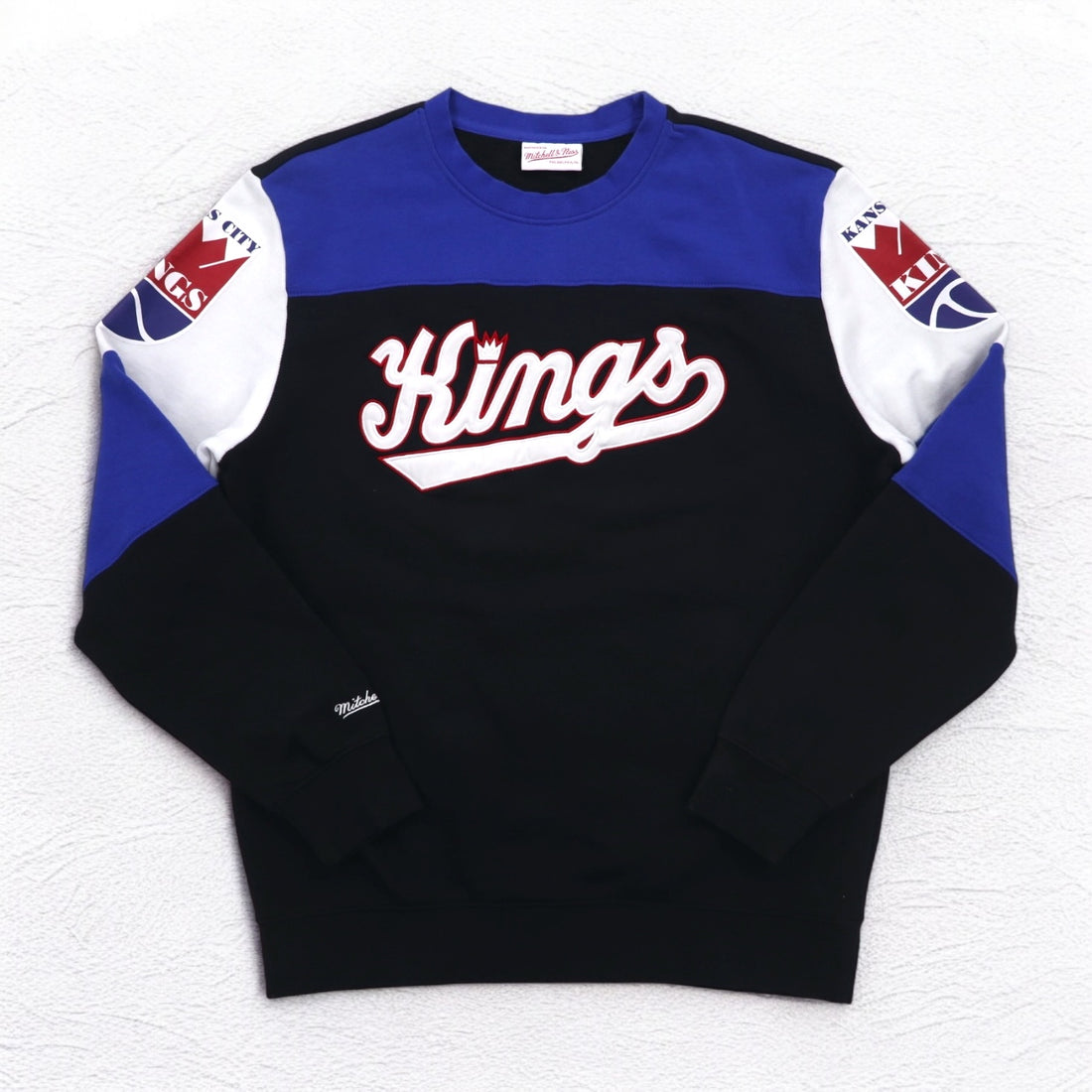mitchell &amp; ness sweatshirt L black color block cotton fleece lining NBA KANSAS CITY KINGS