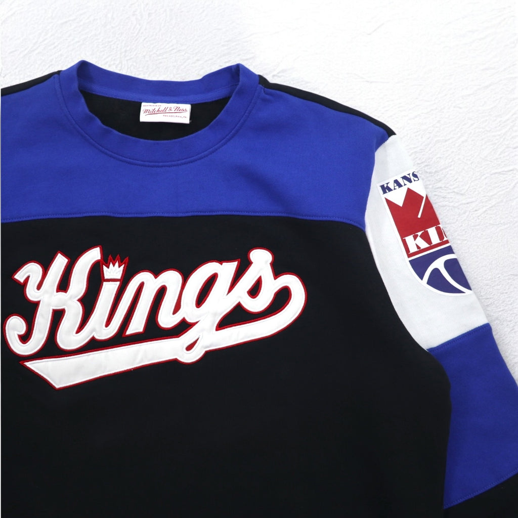 mitchell &amp; ness sweatshirt L black color block cotton fleece lining NBA KANSAS CITY KINGS
