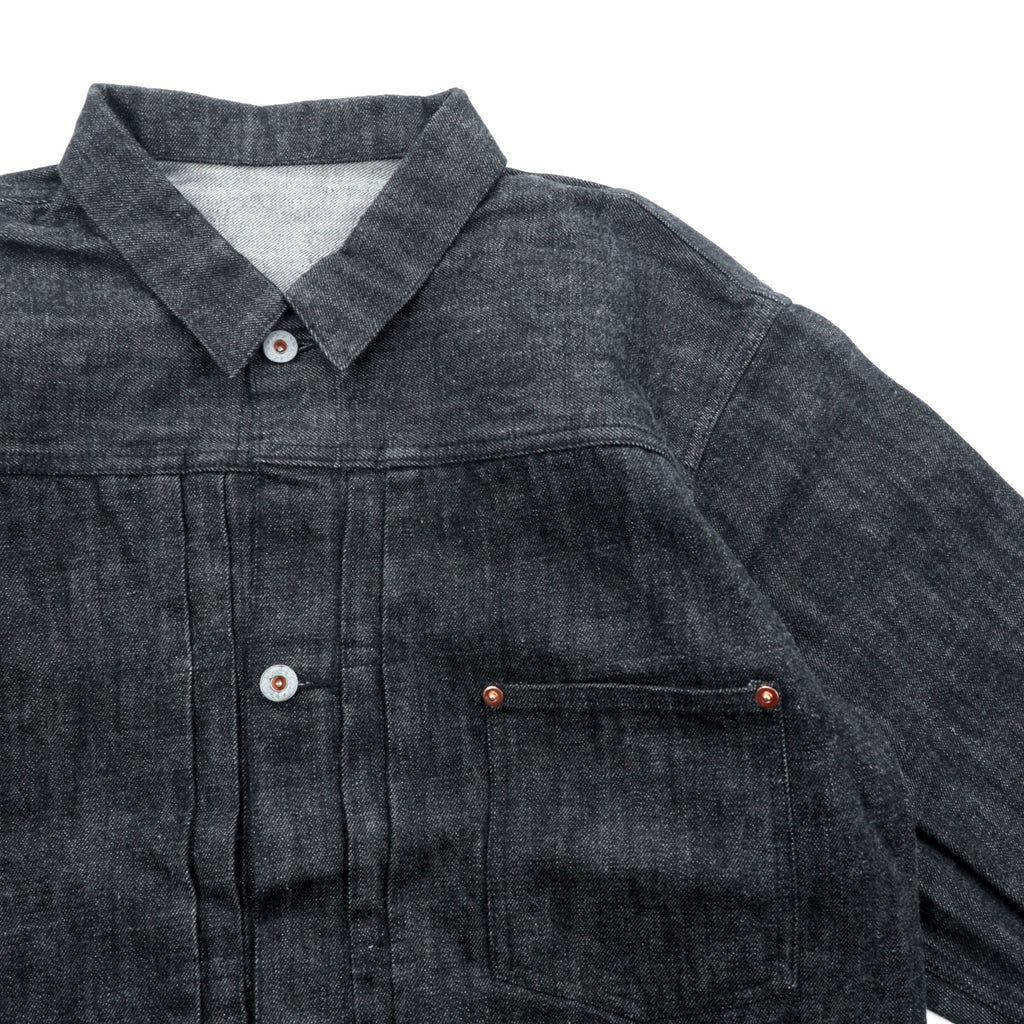 VINTAGE レプリカ 1st タイプ 大戦モデル デニムジャケット Gジャン XL ブラック 13.5OZ セルヴィッチ 赤耳 シンチバック プリーツ 月桂樹ボタン 復刻 未使用品