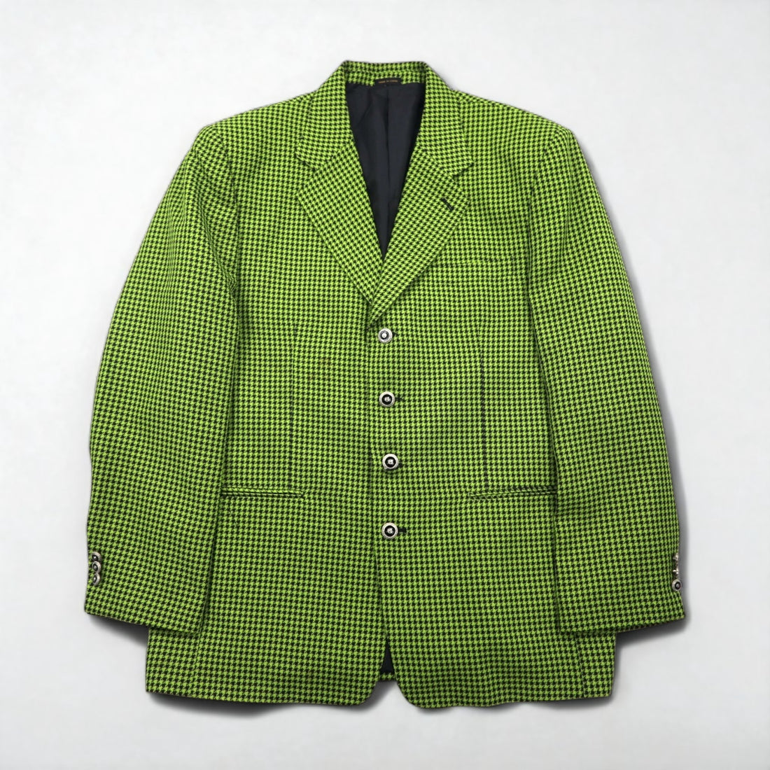 80s Italy Vintage Blazer Dino Divinch 千鳥格子 ブレザー 4B テーラードジャケット XL イエロー ハウンドトゥース チェック