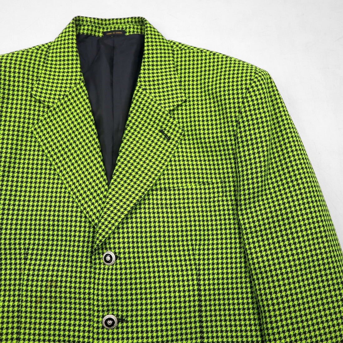 80s Italy Vintage Blazer Dino Divinch 千鳥格子 ブレザー 4B テーラードジャケット XL イエロー ハウンドトゥース チェック