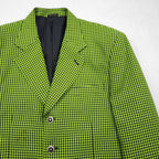 80s Italy Vintage Blazer Dino Divinch 千鳥格子 ブレザー 4B テーラードジャケット XL イエロー ハウンドトゥース チェック