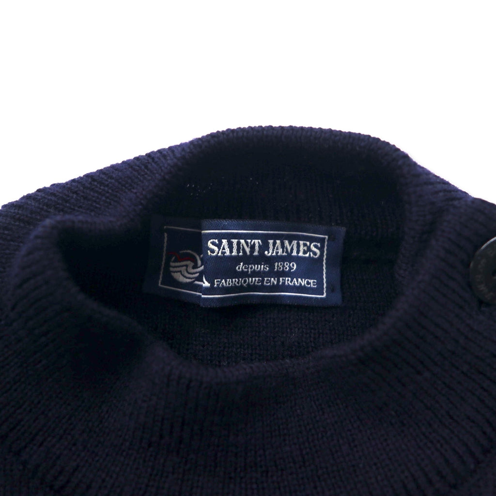 SAINT JAMES French-made high-gauge knit marine sweater, L, navy, wool, sheep's wool, shoulder buttons