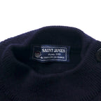 SAINT JAMES French-made high-gauge knit marine sweater, L, navy, wool, sheep's wool, shoulder buttons