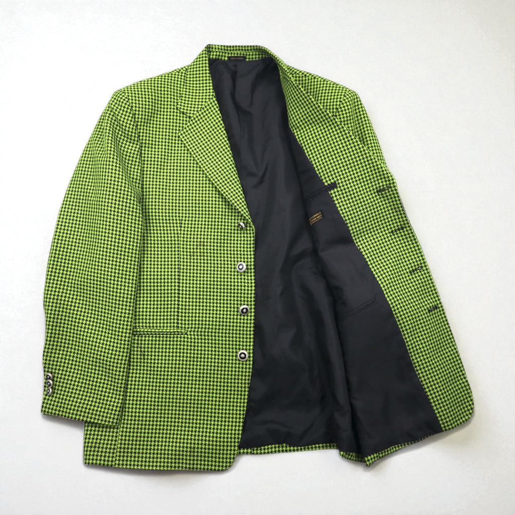 80s Italy Vintage Blazer Dino Divinch 千鳥格子 ブレザー 4B テーラードジャケット XL イエロー ハウンドトゥース チェック