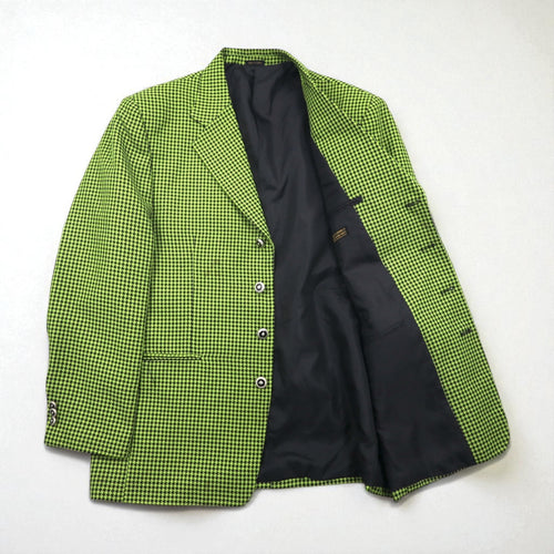 80s Italy Vintage Blazer Dino Divinch 千鳥格子 ブレザー 4B テーラードジャケット XL イエロー ハウンドトゥース チェック