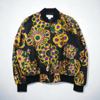 90s Vintage Bomber Jacket by Nicole/J-Farah, Satin Jacket, Blouson, Size L, Black, All-Over Print, 90s