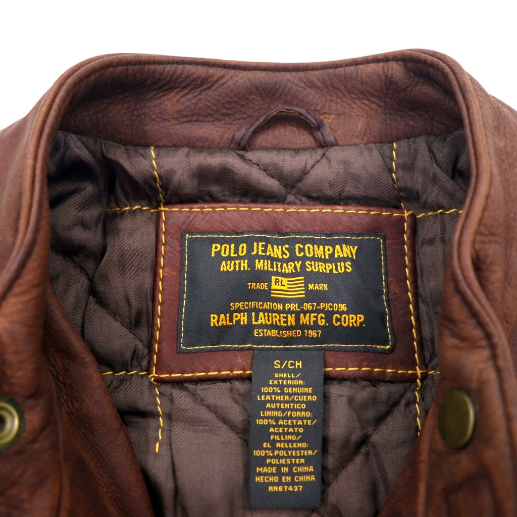 POLO JEANS COMPANY RALPH LAUREN 90s Vintage Single Riders Leather Jacket L Brown Quilted Liner