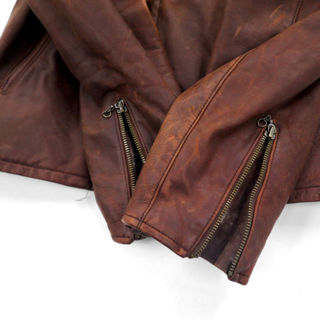 POLO JEANS COMPANY RALPH LAUREN 90s Vintage Single Riders Leather Jacket L Brown Quilted Liner