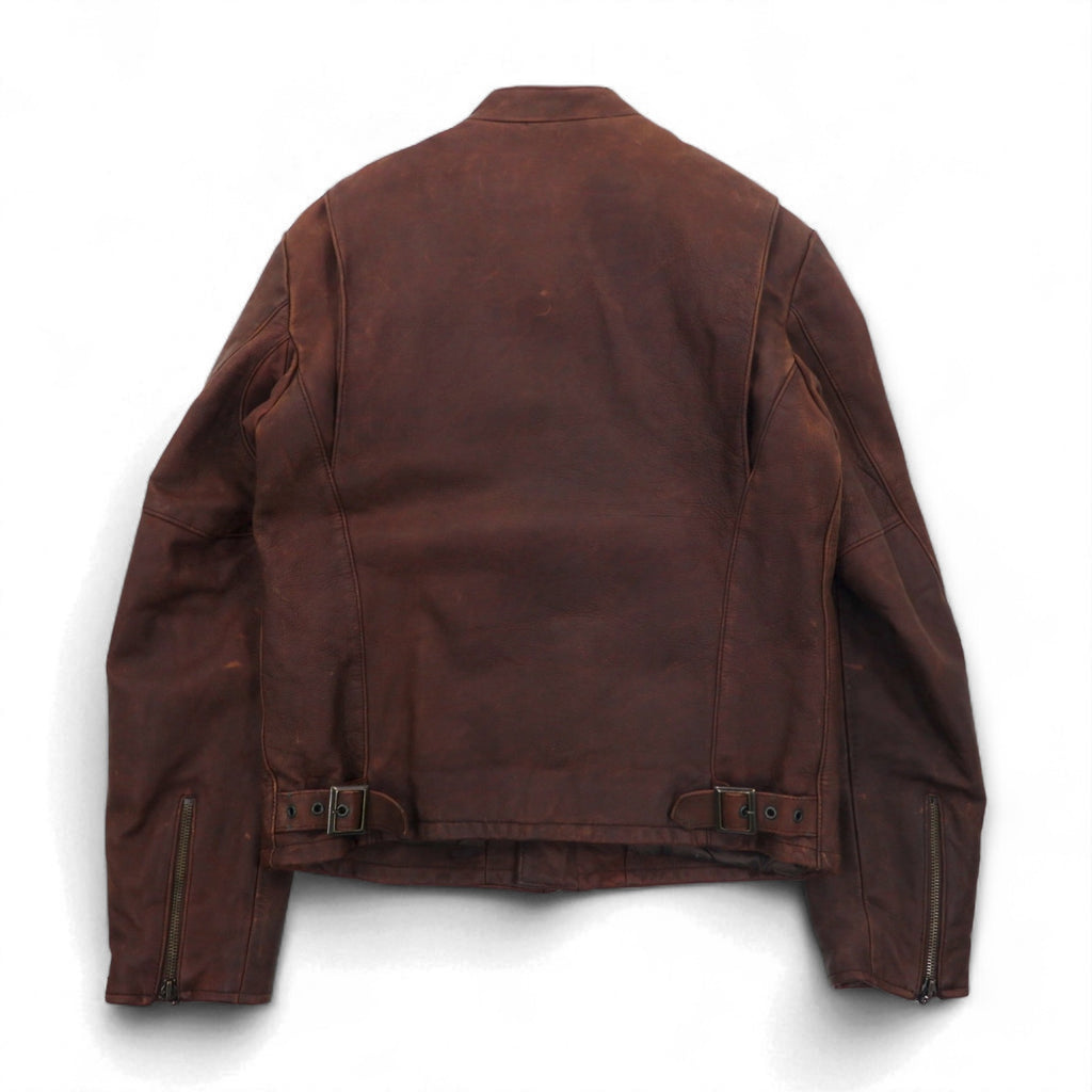 POLO JEANS COMPANY RALPH LAUREN 90s Vintage Single Riders Leather Jacket L Brown Quilted Liner