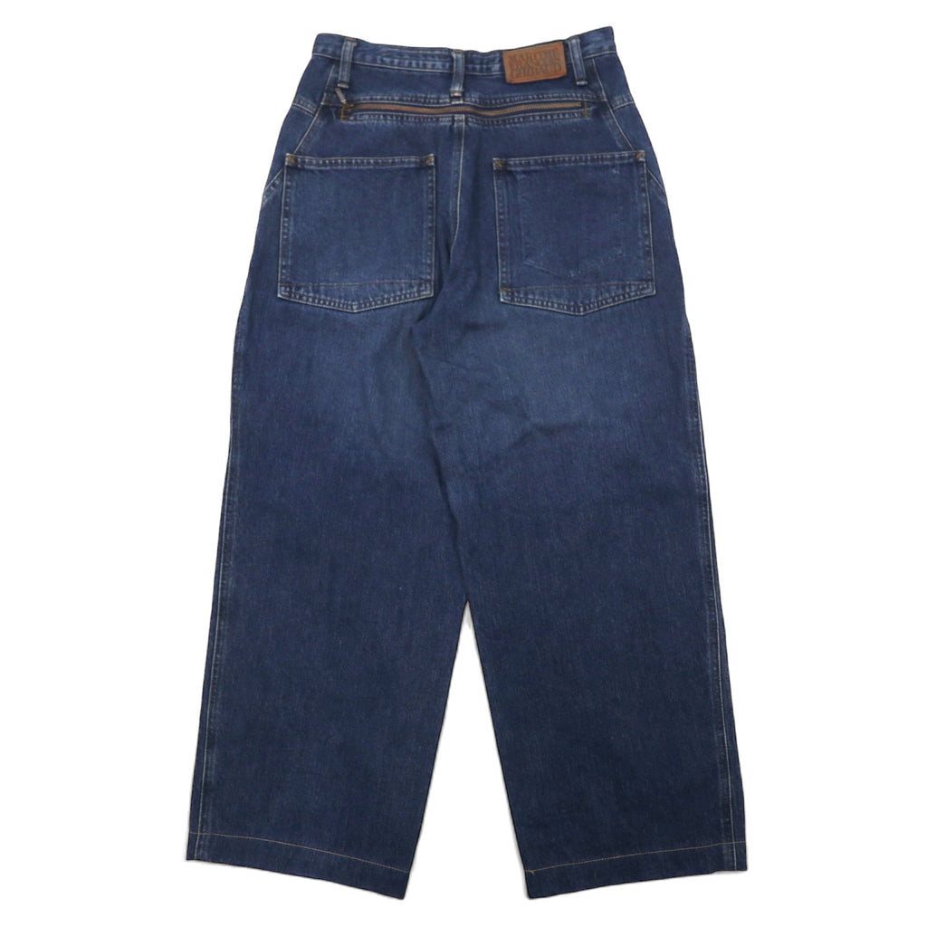 MARITHE FRANCOIS GIRBAUD Baggy Tapered Denim Pants S Blue Cotton Zipper Fly Made in Japan