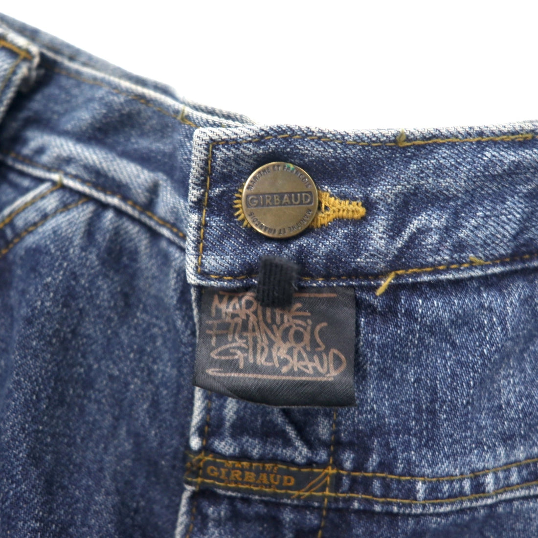 MARITHE FRANCOIS GIRBAUD Baggy Tapered Denim Pants S Blue Cotton Zipper Fly Made in Japan